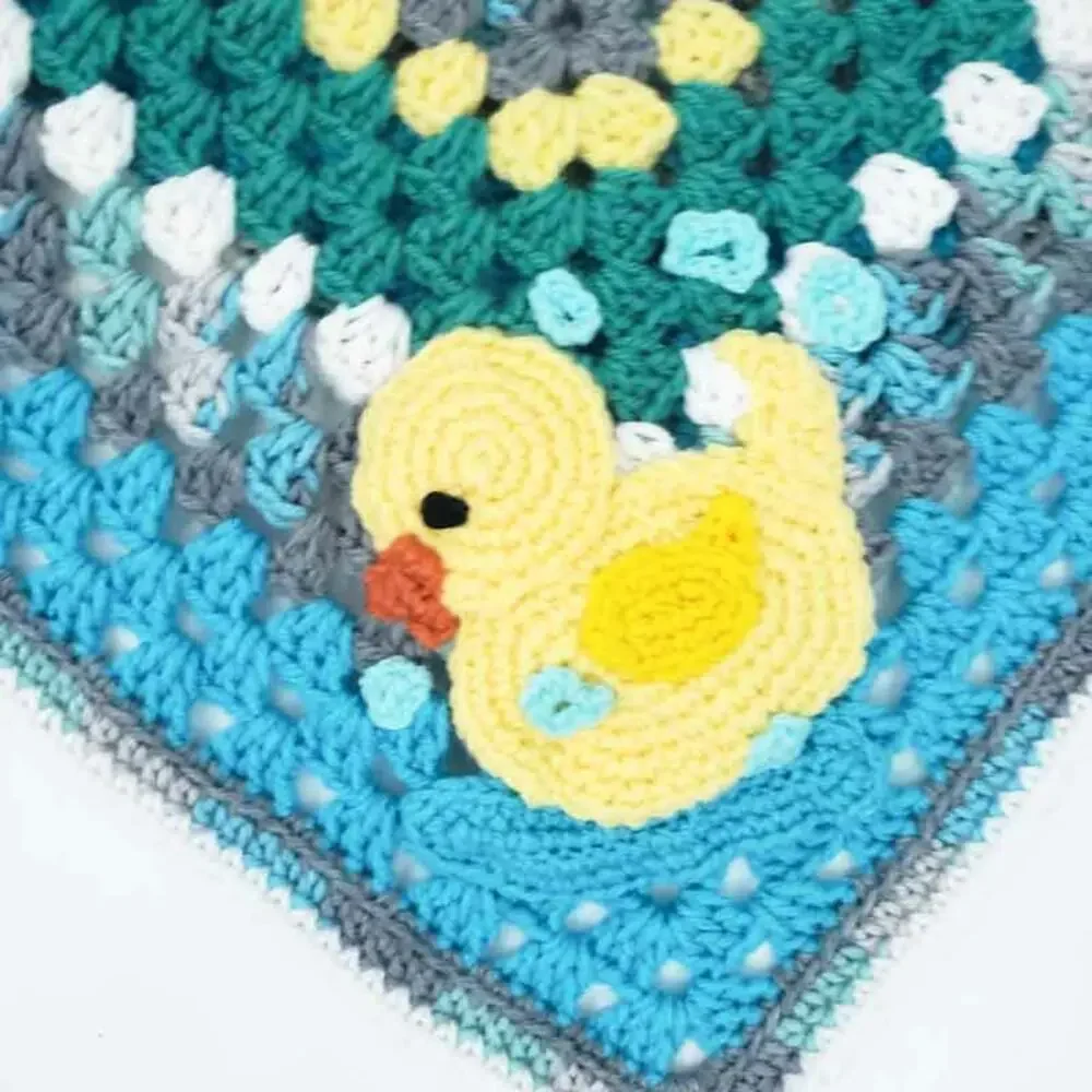 Handmade Crochet Baby Blanket Rubber Duckie Blue